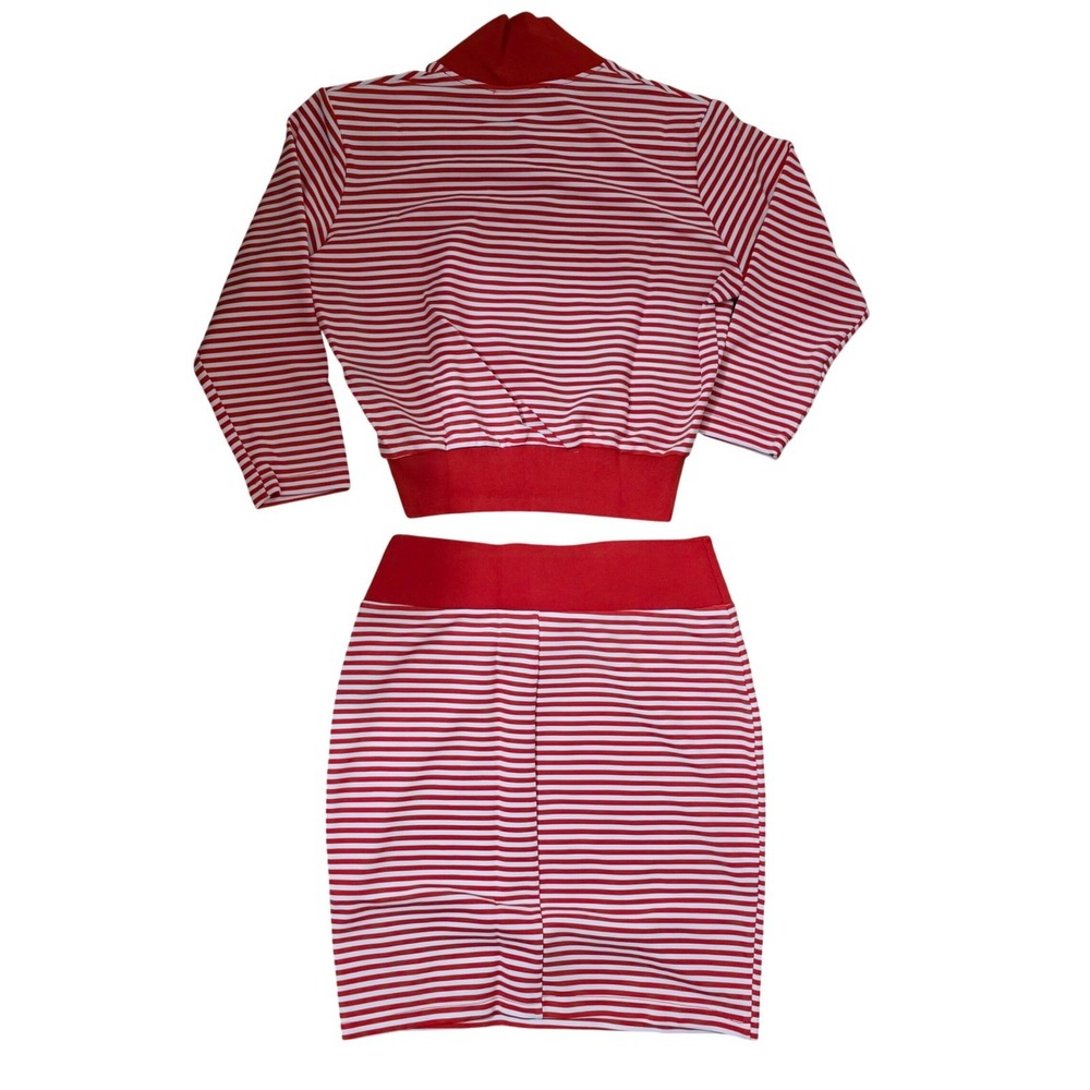 Alice's Pig Red White Striped 2 Piece Set Crop Top Pencil Skirt AP0077 Size 8 - Picture 3 of 7